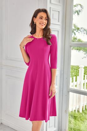 Imagem de Vestido casual GRACE KARIN A-line, manga 3/4, Swing Midi S, rosa vermelha