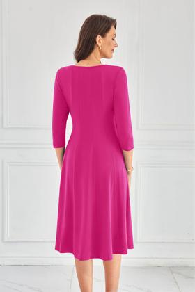 Imagem de Vestido casual GRACE KARIN A-line, manga 3/4, Swing Midi S, rosa vermelha