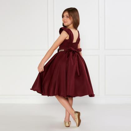 Imagem de Vestido Casual Marsala Infantil Crepe Festa Aniversário Chic