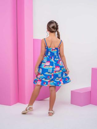 Imagem de Vestido Céu Estrelado Azul Estampado - Elegância e Charme para Meninas