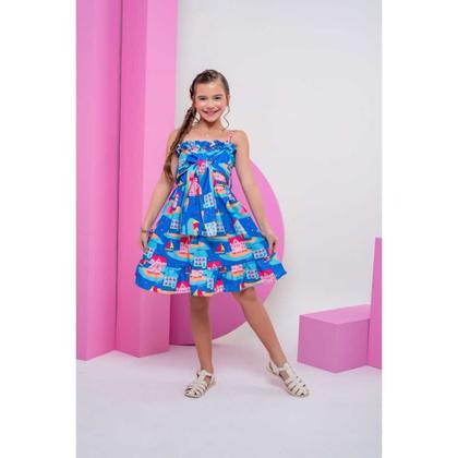 Imagem de Vestido Céu Estrelado Azul Estampado - Elegância e Charme para Meninas