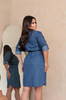 Imagem de Vestido Chamise Jeans Manga Longa Com Botões
