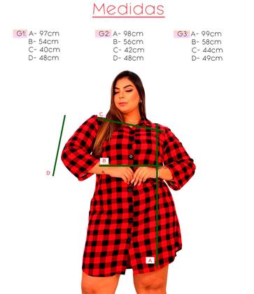 Imagem de Vestido Chamise Plus Size Feminino Camisão Xadrez Botões 