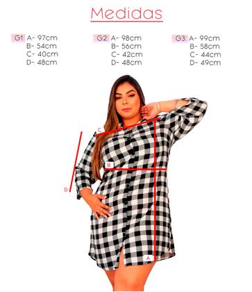 Imagem de Vestido Chamise Plus Size Feminino Camisão Xadrez Botões 