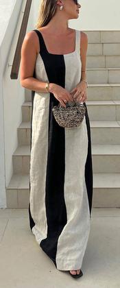 Imagem de Vestido CHARTOU de linho sem mangas Maxi Long Beach Vacation