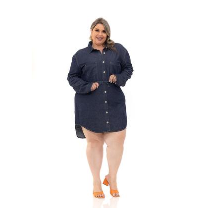 Imagem de Vestido Chemise Jeans Plus Size Camisão Jeans Cinto Cintura.