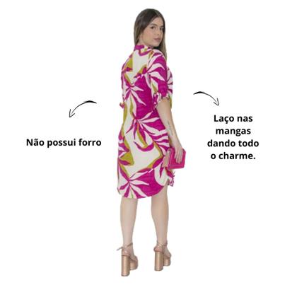 Imagem de Vestido chemise praia estampado e liso com detalhes na manga