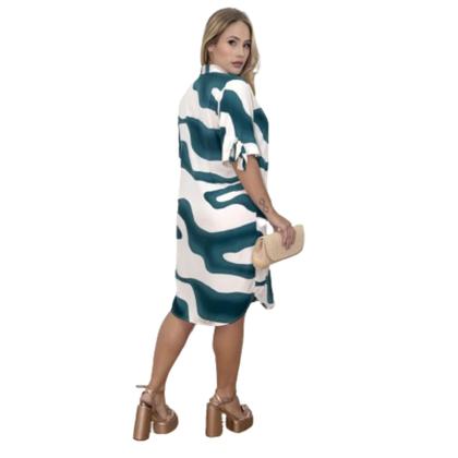 Imagem de Vestido chemise praia estampado e liso com detalhes na manga