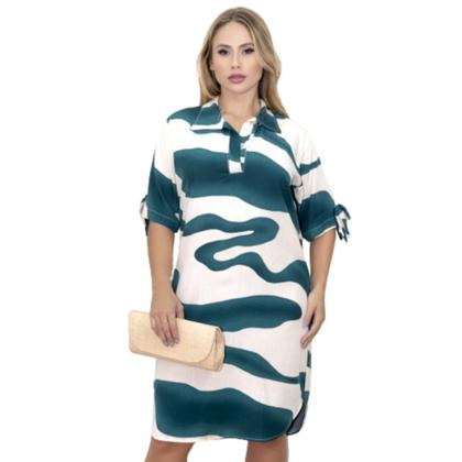 Imagem de Vestido chemise praia estampado e liso com detalhes na manga