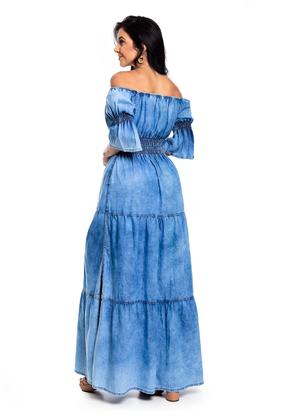 Imagem de Vestido Ciganinha Longo Jeans  Com Lastex E Fenda