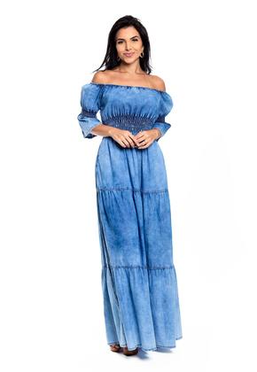Imagem de Vestido Ciganinha Longo Jeans  Com Lastex E Fenda