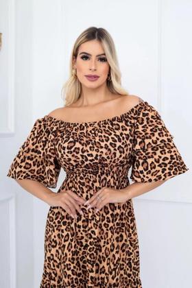 Imagem de Vestido Ciganinha Midi Moda Evangélica Lastex Com Elástico - ONÇA
