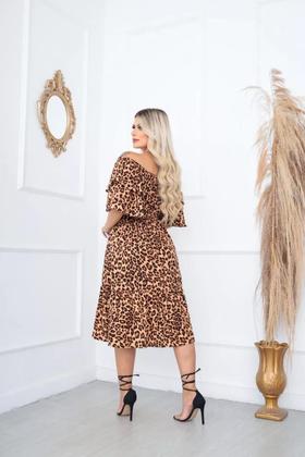 Imagem de Vestido Ciganinha Midi Moda Evangélica Lastex Com Elástico - ONÇA