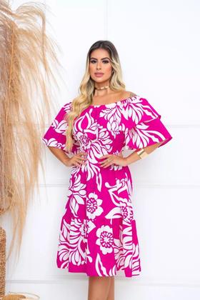 Imagem de Vestido Ciganinha Midi Moda Evangélica Lastex Com Elástico - ROSA COM BRILHO