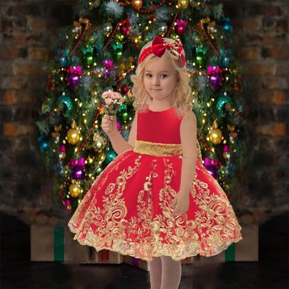 Imagem de Vestido CMMCHAAH Little Baby Girls vermelho de Natal de 2 a 3 anos