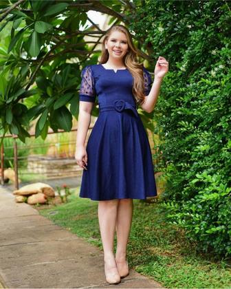 Imagem de Vestido Com Cinto Plus Size Gode Evangelico Elegante Decote Em V Manga Tule Tecido Premium