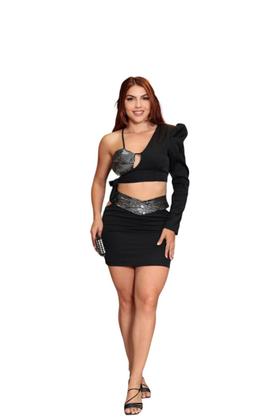 Imagem de Vestido Com Detalhe na Saia e Top Com Brilho e Manga Longa