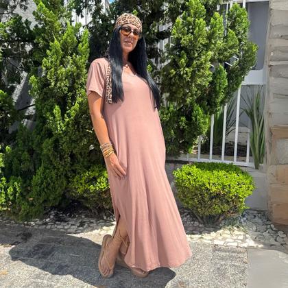 Imagem de Vestido Com Manga Curta Plus Size Longo