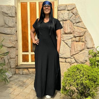 Imagem de Vestido Com Manga Curta Plus Size Longo