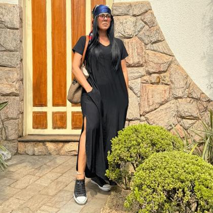 Imagem de Vestido Com Manga Curta Plus Size Longo