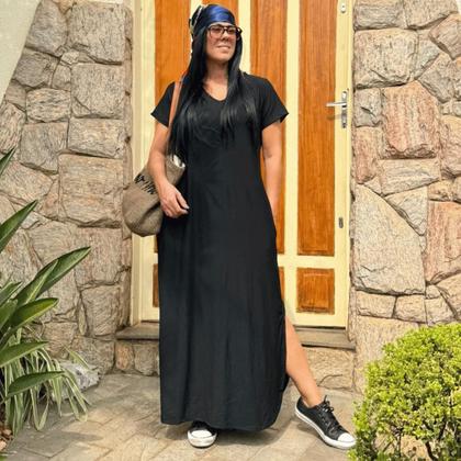 Imagem de Vestido Com Manga Curta Plus Size Longo