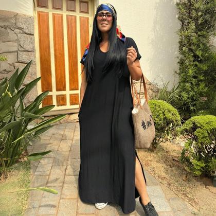 Imagem de Vestido Com Manga Curta Plus Size Longo