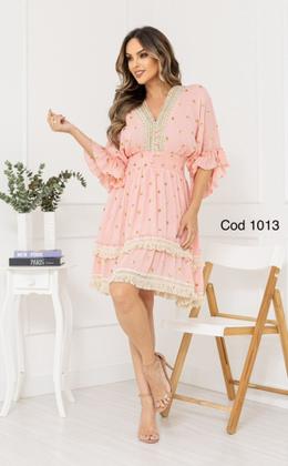 Imagem de Vestido Curto Boho Rosa com Bordados