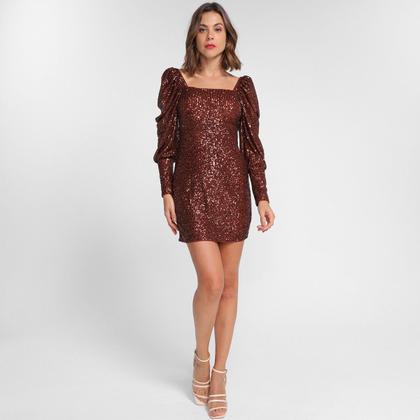 Imagem de Vestido Curto Colcci Paetê Mangas Bufante Feminino