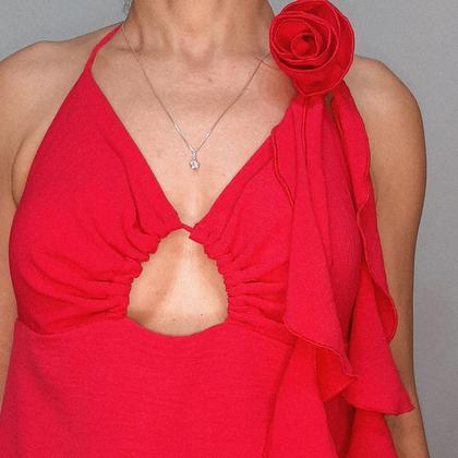 Imagem de Vestido Curto Decote Moda Feminina Tiras e Flor