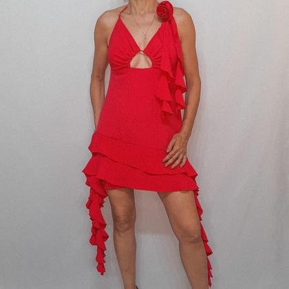 Imagem de Vestido Curto Decote Moda Feminina Tiras e Flor