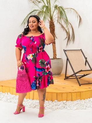Imagem de Vestido Curto Estampado Viscose Plus Size Envio 24 Hs.