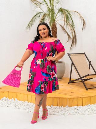 Imagem de Vestido Curto Estampado Viscose Plus Size Envio 24 Hs.