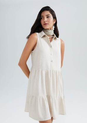 Imagem de Vestido Curto Evasê Com Linho