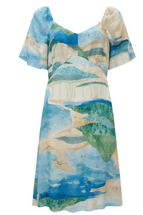 Imagem de Vestido Curto Evasê De Mangas Fluidas Com Decote Em V - Lunender