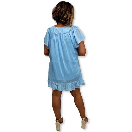 Imagem de Vestido Curto Indiano Manga Curta Algodão liso com Bordado