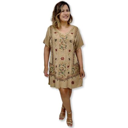 Imagem de Vestido Curto Indiano Manga curta Liso com Bordado Plus Size