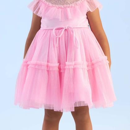 Imagem de Vestido Curto Infantil Festa Tule Paetê Rosa Petit Cherie