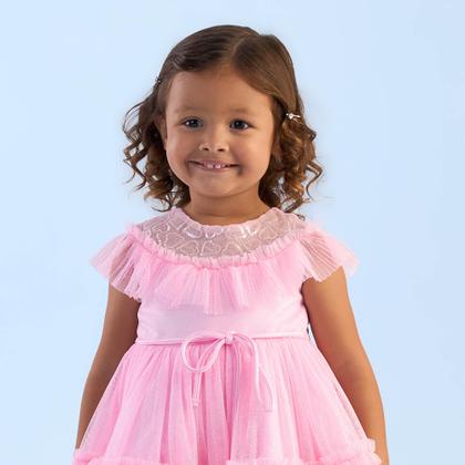 Imagem de Vestido Curto Infantil Festa Tule Paetê Rosa Petit Cherie