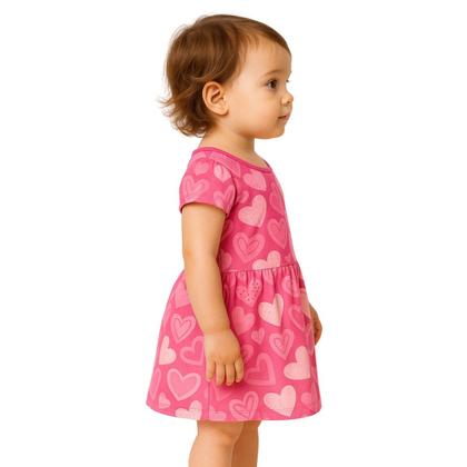 Imagem de Vestido Curto Infantil Menina Corações Manga Curta Brandili