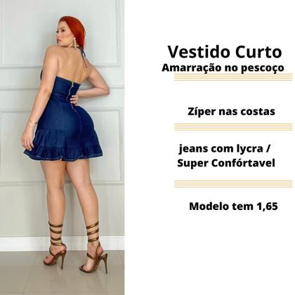 Imagem de Vestido Curto Jeans Feminino amarração e babado Moda Verão