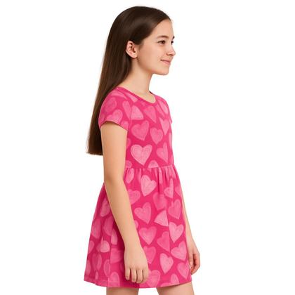 Imagem de Vestido Curto Juvenil Feminino Corações Manga Curta Brandili
