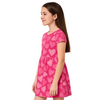 Imagem de Vestido Curto Juvenil Feminino Corações Manga Curta Brandili