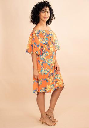 Imagem de Vestido Curto Plano Com Babado Laranja Floral