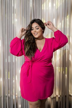 Imagem de Vestido Curto Plus Size Com Amarração Social Luxo Transpassado Envelope