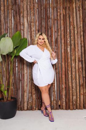 Imagem de Vestido Curto Plus Size Com Amarração Social Luxo Transpassado Envelope