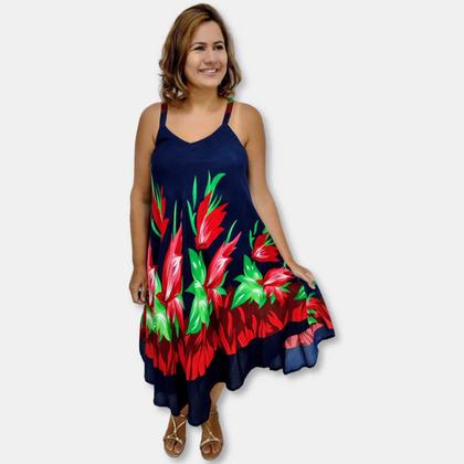 Imagem de Vestido Curto Trapézio Estampado Tulipa Alça Indiano Viscose 5047