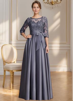 Imagem de Vestido da Mãe do Noivo raomiao Ocean Blue Satin Lace