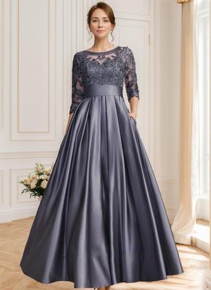 Imagem de Vestido da Mãe do Noivo raomiao Ocean Blue Satin Lace