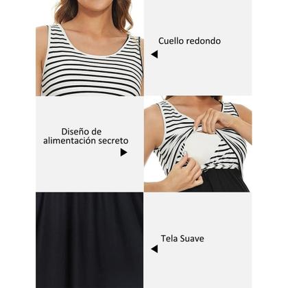 Imagem de Vestido de amamentação para maternidade, camisola listrada de algodão de verão