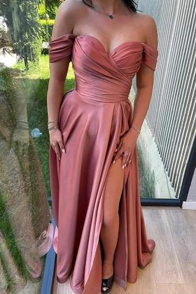 Imagem de Vestido de baile GODCUN Off Shoulder, cetim, evasê, longo, rosa blush